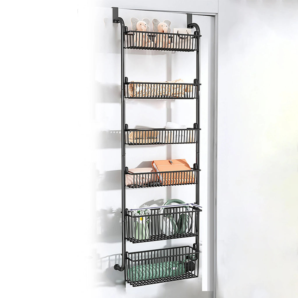 6-stöckiger Hänge-Tür-Organizer, Anti-Kipp-Design, 6 große Körbe, kein Bohren erforderlich, Metallregal für Schlafzimmer, Bad, Küche