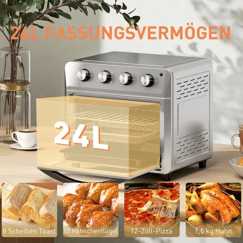 Mini Forno con Funzione di Frittura ad Aria Calda, 1600W, Timer 60 Min