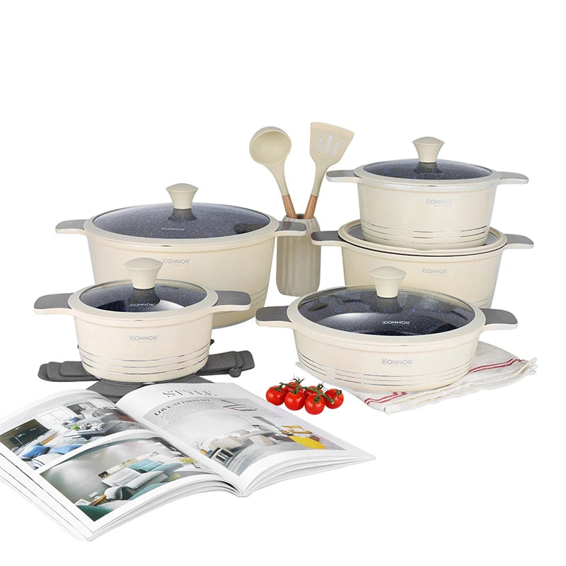 DONNOR 15-teiliges Keramik-Kochgeschirr-Set Töpfe und Pfannen Set Antihaft-Induktionsküche Platzsparendes Kochgeschirr-Set Induktion RV-Set JT445