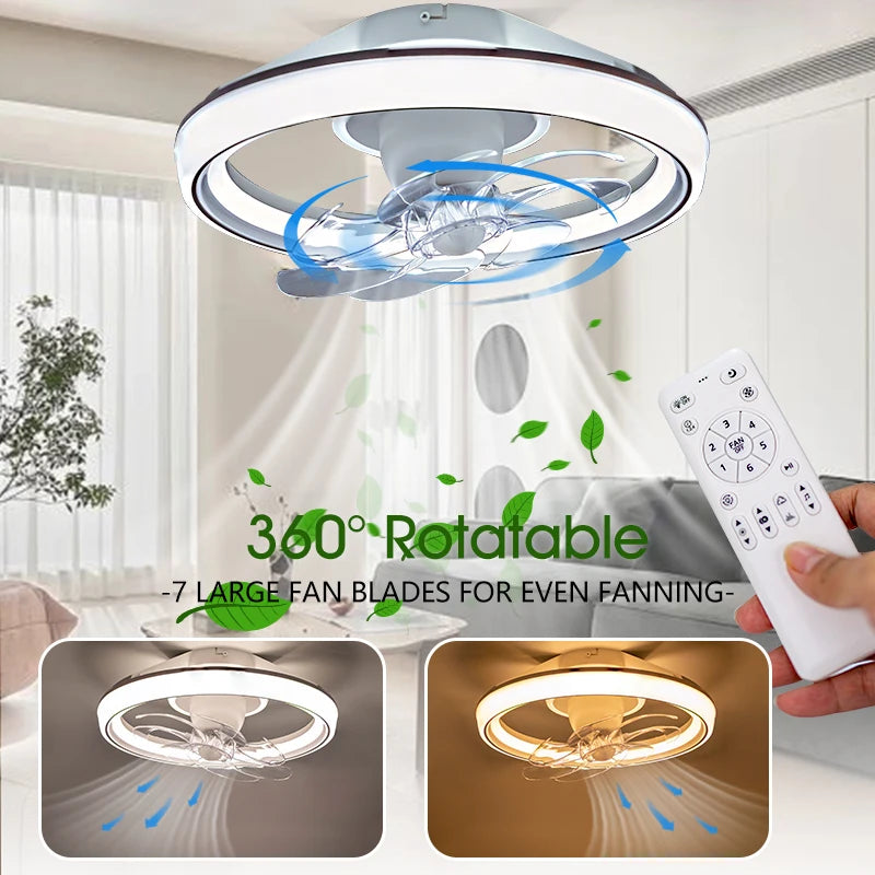 Ventilatore da soffitto a LED intelligente con altoparlante 360 °   Lampadario rotante moderno RGB con telecomando APP, lampadario a 6 velocità per interni domestici