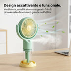 Ventilatore portatile a spruzzo, potente mini ventilatore da tavolo USB, flusso d'aria a 3 velocità, perfetto per casa, ufficio, camera da letto e viaggi all'aperto.