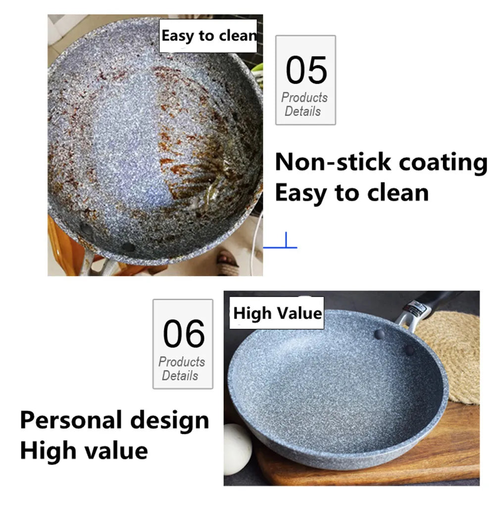 Durable Stein-Bratpfanne Wok Antihaft-Keramiktopf Induktionsfritteuse Steak Kochen Gasherd Pfanne Kochgeschirr Werkzeug für Küchenset