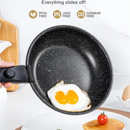 MICHELANGELO Set Padelle Antiaderenti con Manico Rimovibile, Rivestimento in Granito, Padelle Atossiche per Bistecche, Omelette, Adatte al Forno