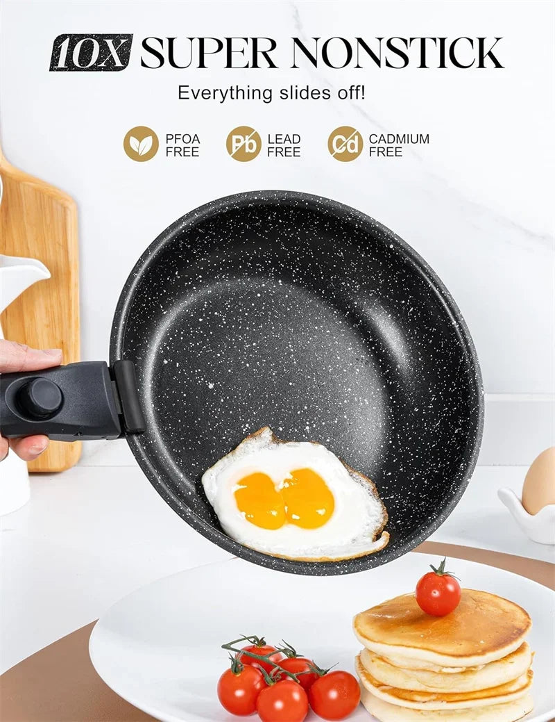 MICHELANGELO Padelle Antiaderenti Set Manico Rimovibile Padelle Rivestimento in Granito Padelle Non Tossicche Bistecca Frittata Padella Forno Sicuro