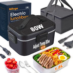 Elektrische Brotdose 80W, 2.5L Tragbarer Speisewärmer, Dual-Use 12V Auto und 220V Zuhause, Auslaufsicherer Edelstahl mit Kühltasche und Besteck