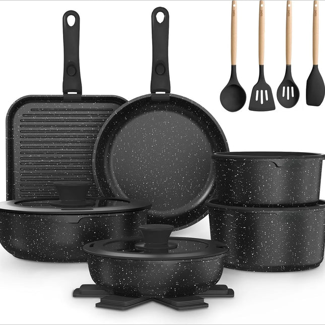 Set di utensili da cucina da 21 pezzi, pentole e padelle antiaderenti