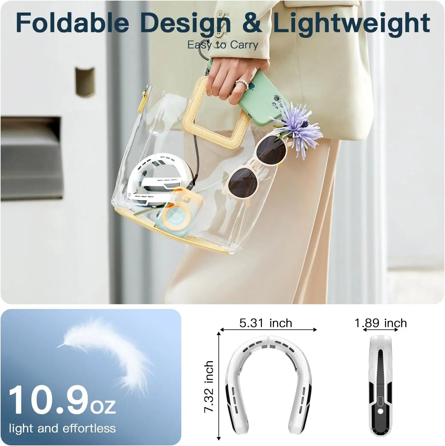 Ventilatore da Collo Portatile, Ventilatore da Collo Ricaricabile con Batteria da 6000mAh, 360° °   Ventilatore personale rinfrescante, ventilatore pieghevole silenzioso a 3 velocità per campeggio, viaggi all'aperto e al c