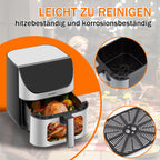 Sinaopus Elektrische Heißluftfritteuse Automatischer ölfreier 360°-Heimküchenofen 1800W 8,5 Liter Luftfritteuse mit LED-Anzeige und Sichtfenster