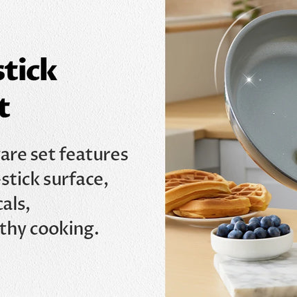 Bezia Induction Cookware Healthy Ceramic Coating, Nonstick Pots and Pans Set 13 PCS with Detachable Handles