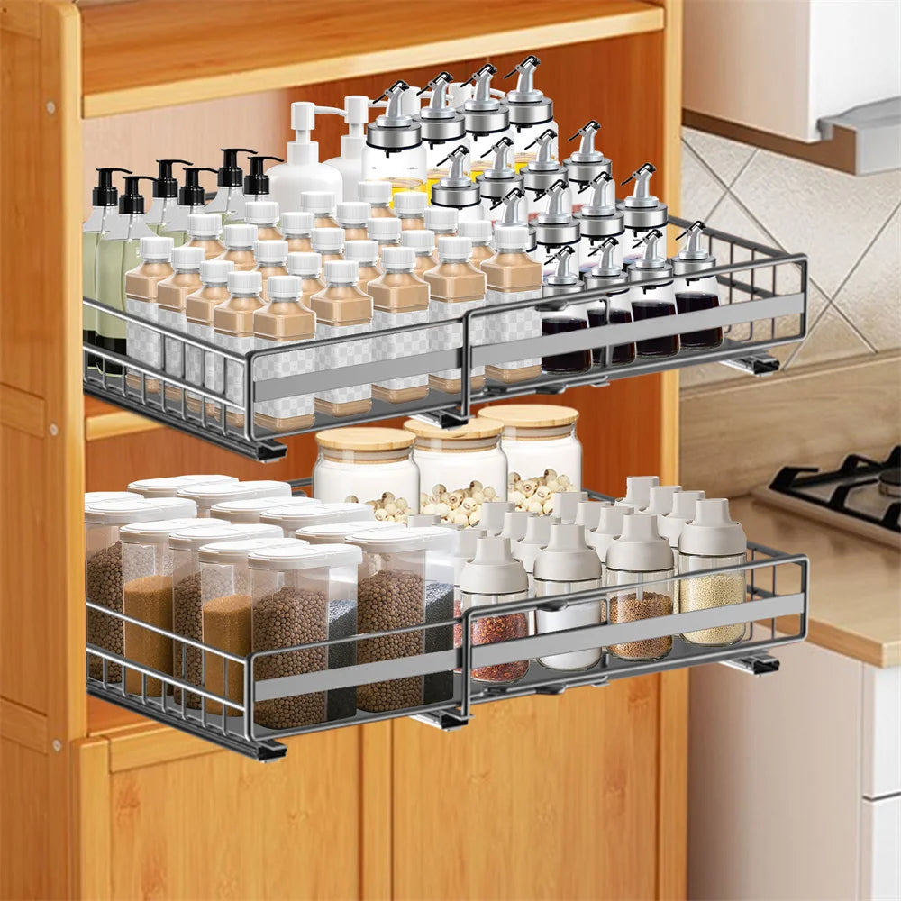 2 Pezzi Scaffale Estraibile per Armadio, Organizzatore Scorrevole da Cucina Senza Foratura per Spezie e Oggetti Vari