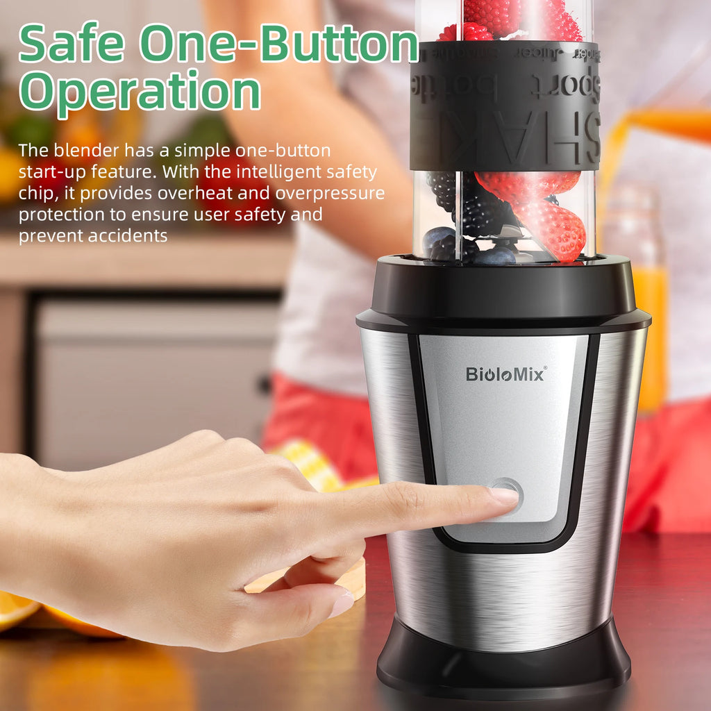 BioloMix 700W 3-in-1 Multifunktionaler tragbarer Küchenroboter Entsafter Mixer Smoothie Mixer Lebensmittelhacker Trockenmühle für die Küche