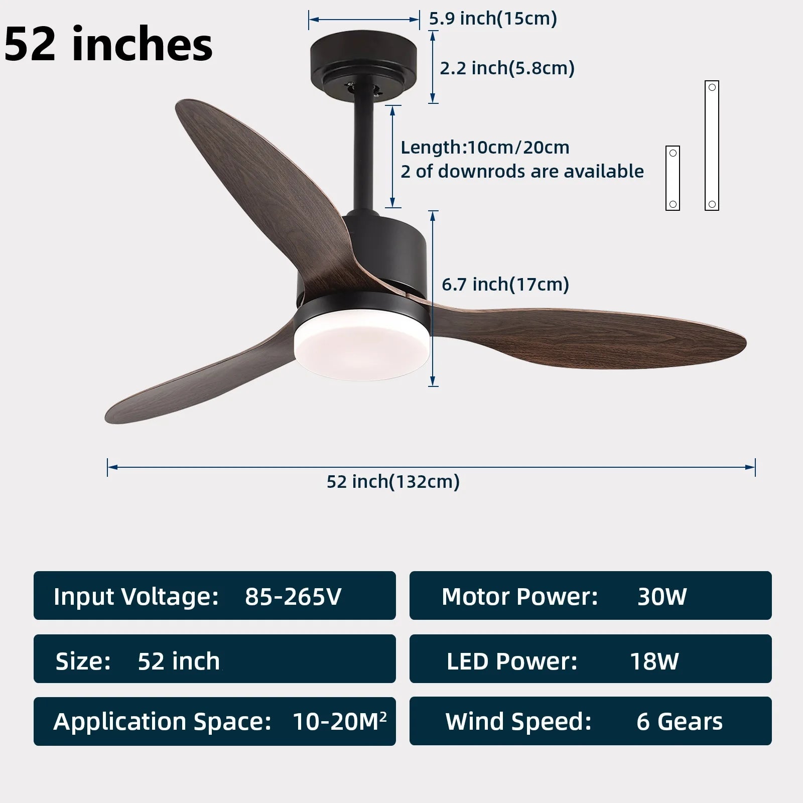 Ventilatore da Soffitto a Risparmio Energetico da 42-52 Pollici con Luce e Telecomando Ventilatore Elettrico Reversibile a 3 Pale, Ventilatore da Soffitto a Basso Profilo per Caffetteria, Casa, Hotel, Ufficio, Bungalow