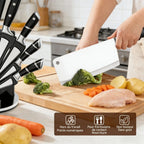 9-teiliges schwarzes Küchenmesserset mit hohlem Edelstahlgriff, scharf, langlebig, rostfrei, mit Messerblock, ideal für Zuhause oder als Geschenk.