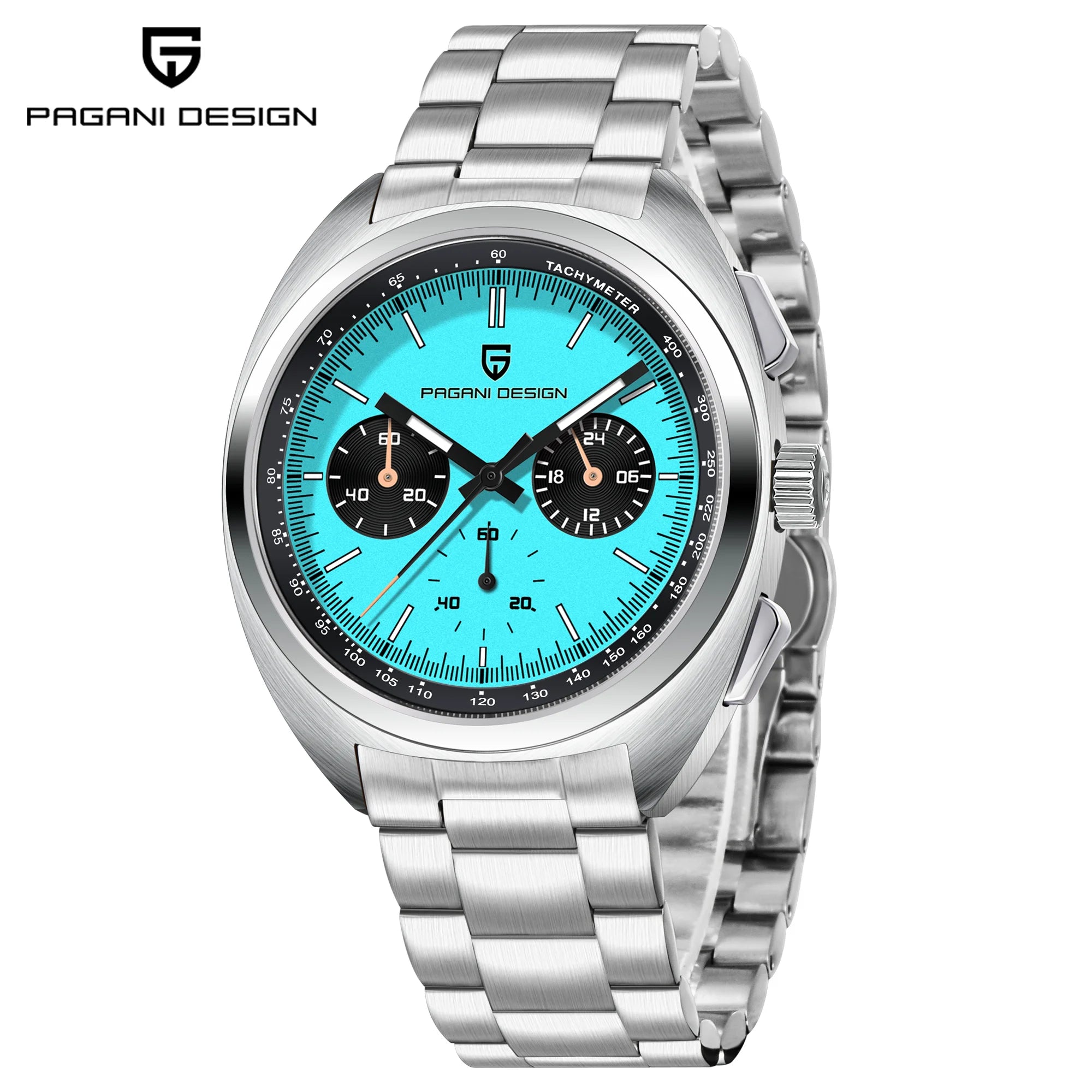 PAGANI DESIGN Orologio da polso al quarzo uomo Retro Panda Cronografo Vetro zaffiro