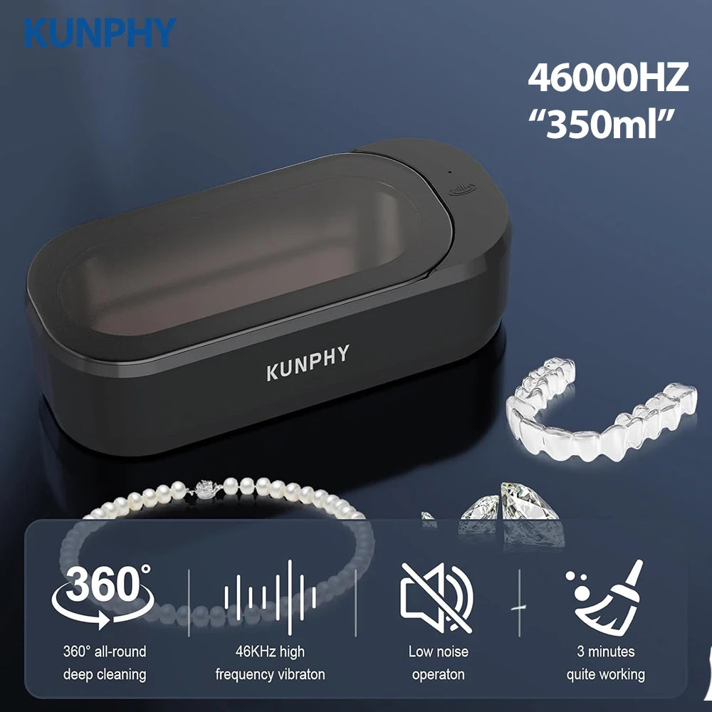 KUNPHY Ultraschallreiniger 350ml 46KHz Professioneller Ultraschallreiniger mit One-Touch-Bedienung Ultraschallreiniger für Ringe Brillen