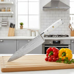 Set mit 3 Küchenmessern, Tranchiermesser, Santokumesser, Kochmesser, scharfe Edelstahl-Küchenmesser für die Küche zu Hause
