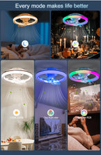 Ventilatore da soffitto a LED intelligente con altoparlante 360 °   Lampadario rotante moderno RGB con telecomando APP, lampadario a 6 velocità per interni domestici