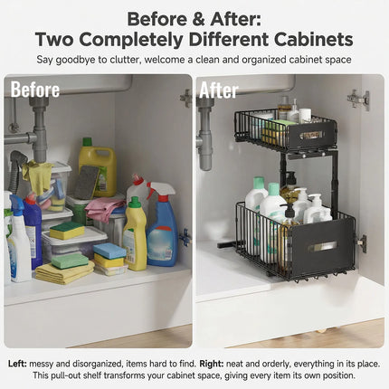 2-Tier Under Sink Pull-Out Organizer, Adjustable Kitchen Shelf, Pull-Out Cabinet Organizer, Spice Rack