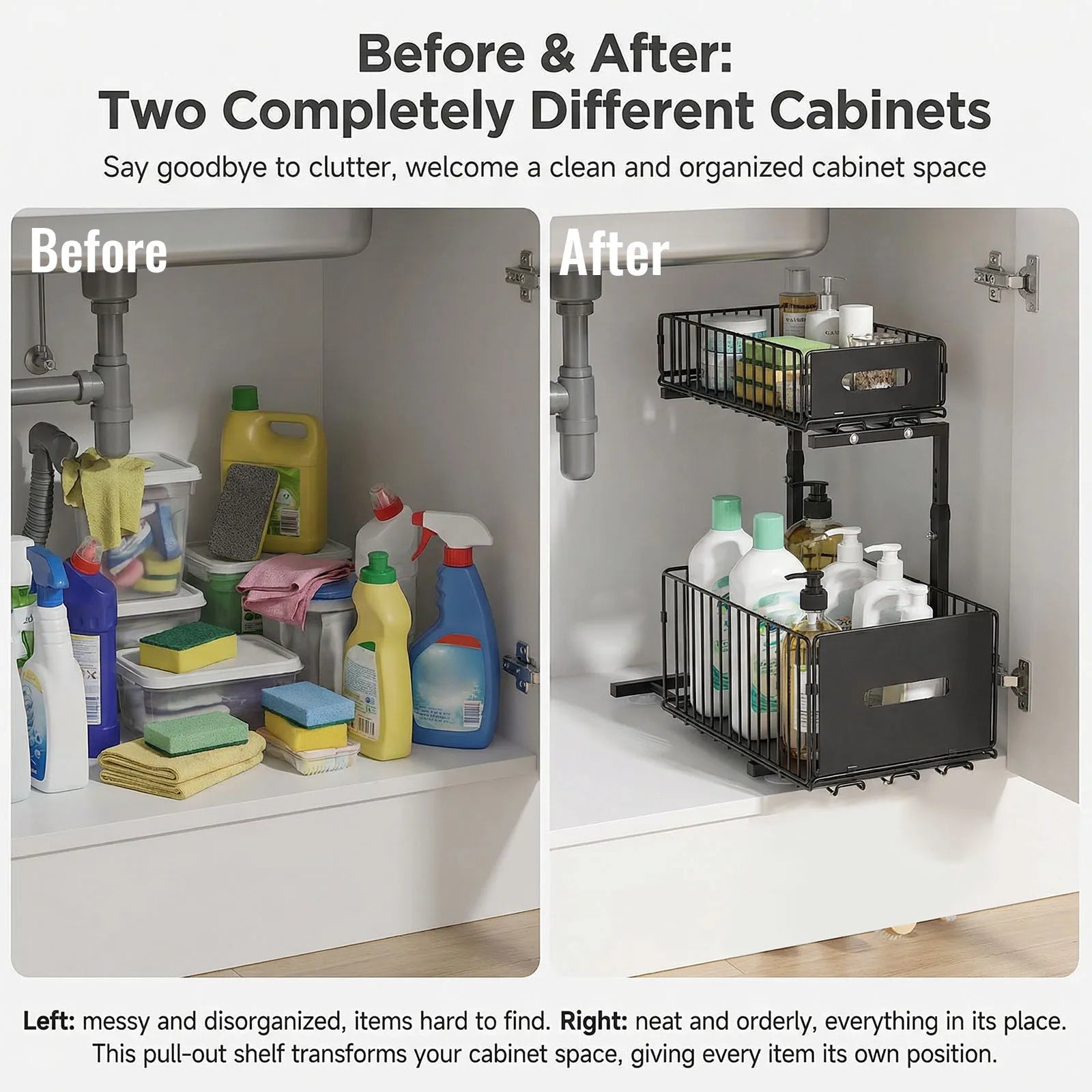 Ausziehbarer 2-stufiger Unterbau-Organizer, verstellbares Küchenregal, ausziehbarer Schrank-Organizer, Gewürzregal