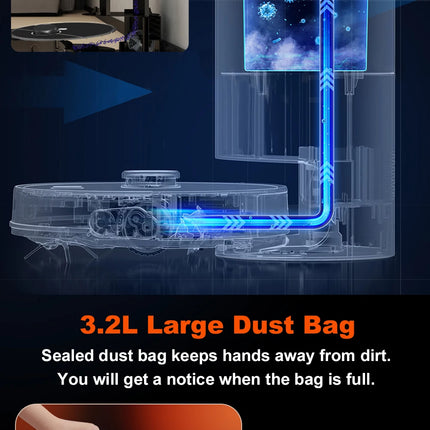 ABIR K30 Robot Vacuum Cleaner, Automatic Emptying Station, Lidar Laser, 6500PA Suction, Multi-Floor Mapping, Smart Home Appliance for Dry and Wet Cleaning