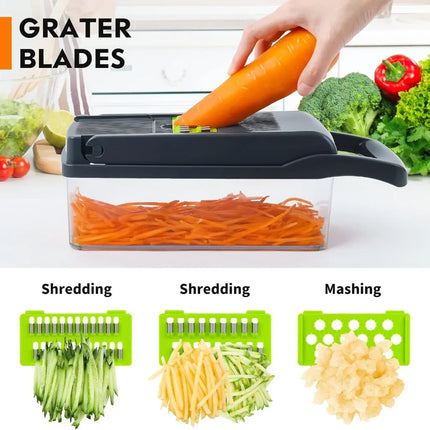 Multifunctional 16/25 in 1 Chopper with Handle, Food Grater, Vegetable Slicer, Kitchen Tool.
