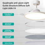 Ventilatore da Soffitto Invisibile con Luce, Pale Retrattili, Grande Ventilatore Elettrico per Raffreddamento e Ventilazione, Telecomando, Illuminazione Dimmerabile