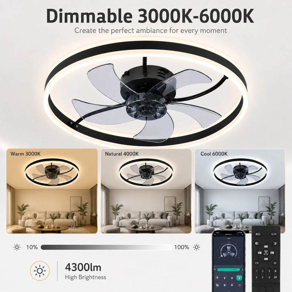 Ventilatore da soffitto con luce LED 50 cm Oraymin moderno telecomando dimmerabile 6 velocità