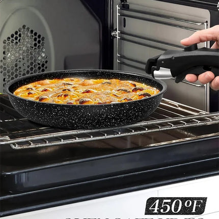 MICHELANGELO Set Padelle Antiaderenti con Manico Rimovibile, Rivestimento in Granito, Padelle Atossiche per Bistecche, Omelette, Adatte al Forno