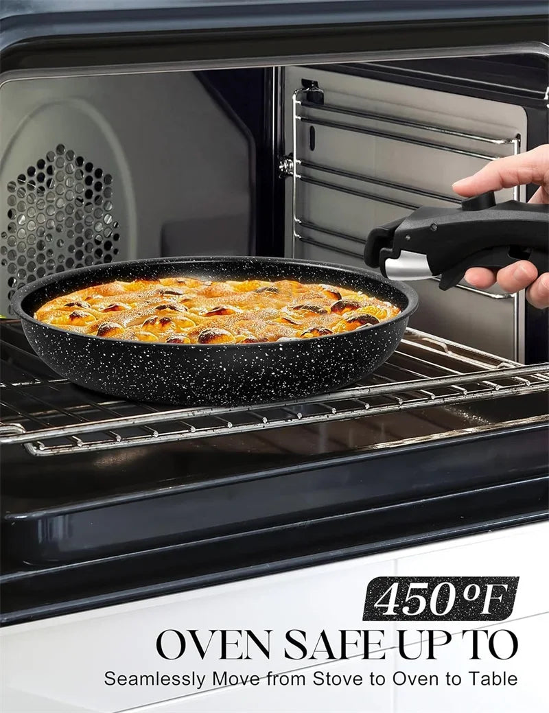 MICHELANGELO Padelle Antiaderenti Set Manico Rimovibile Padelle Rivestimento in Granito Padelle Non Tossicche Bistecca Frittata Padella Forno Sicuro
