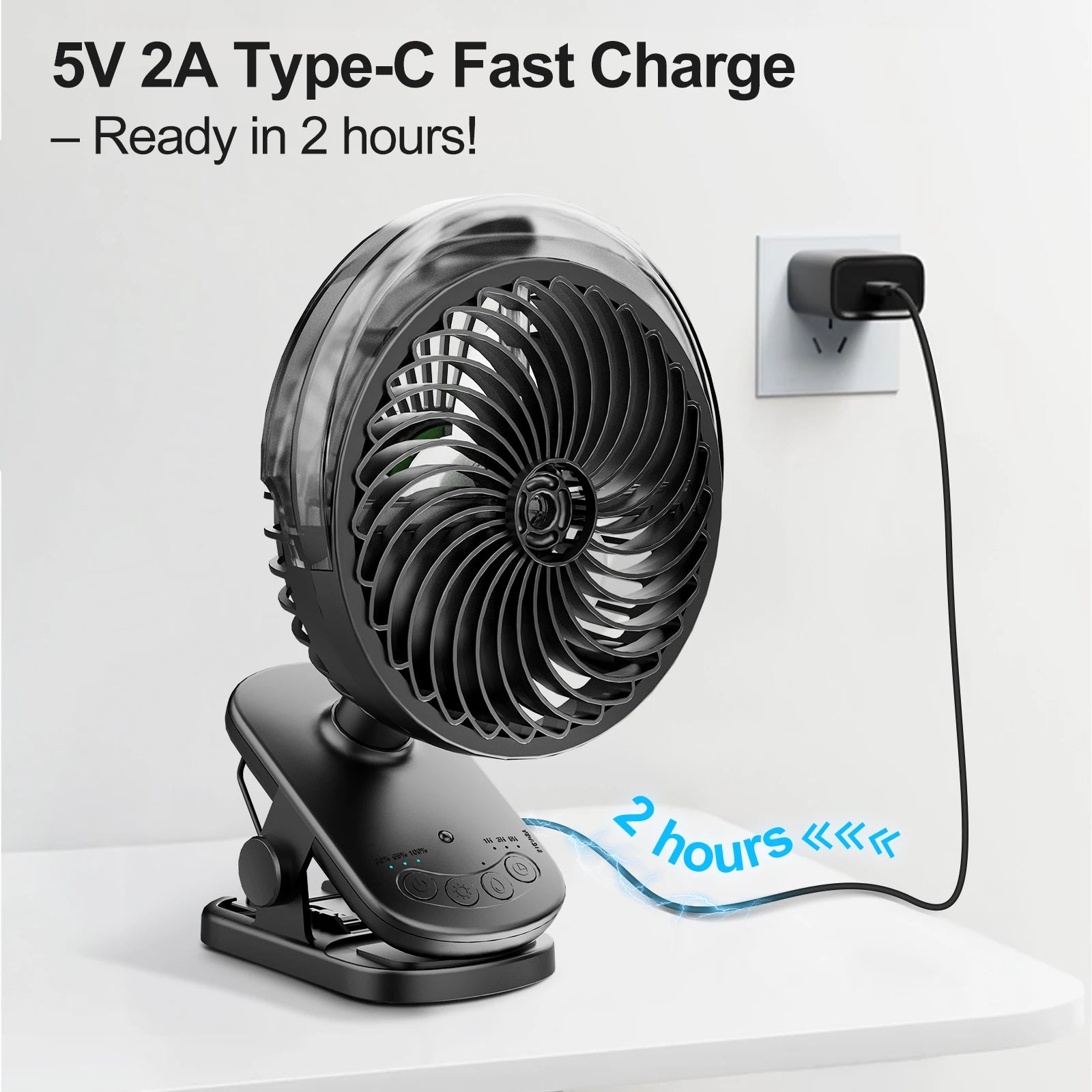 Ventilatore Portatile con Clip e Nebulizzatore, Ricaricabile, 3 Velocità, Display Digitale, Umidificatore, Ventilatore Spray Regolabile con Telecomando e Timer