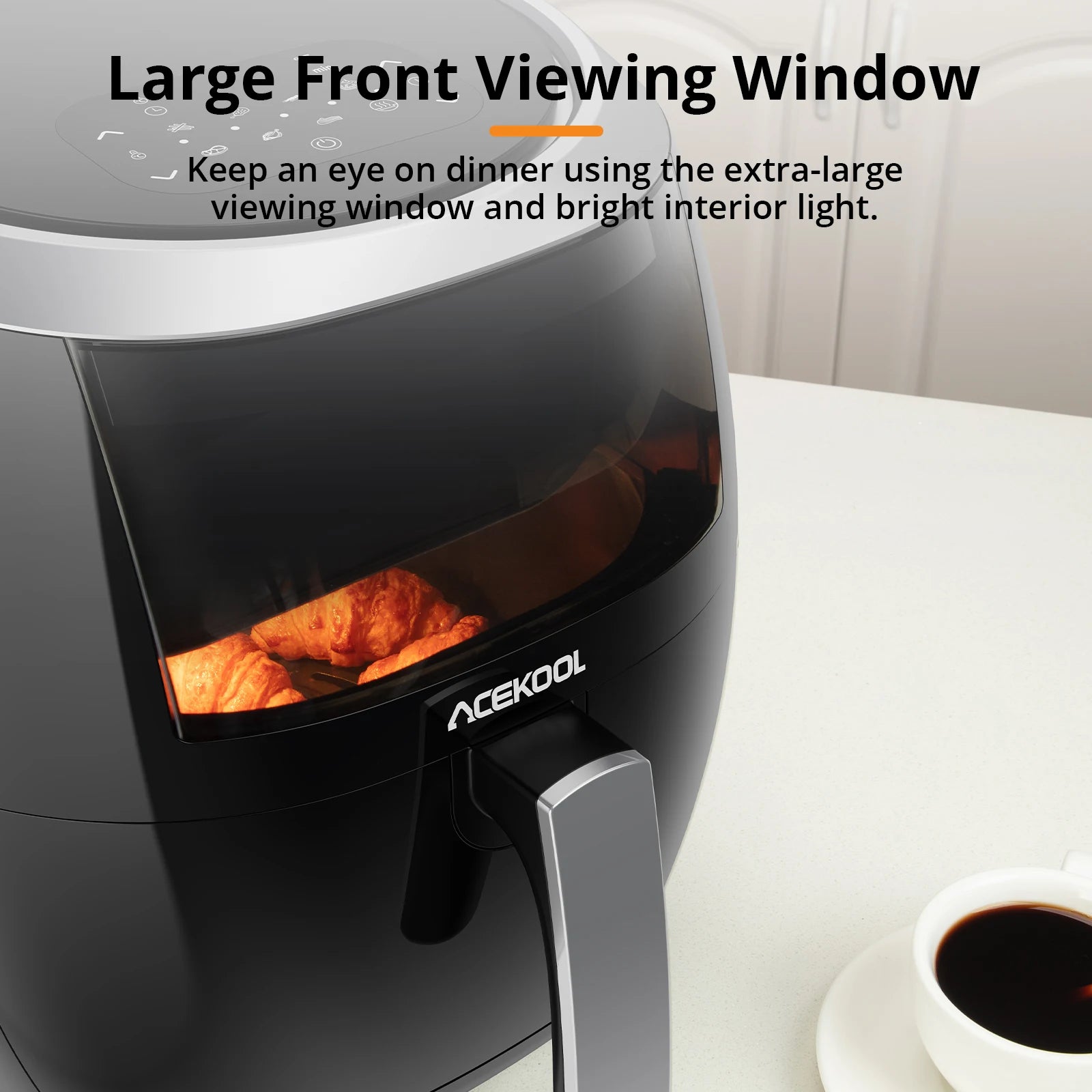 8L digitale Heißluftfritteuse – schnelles Garen 1800W, Touchpanel, 8 voreingestellte Programme, 360° Zirkulationstechnologie, ölfrei, antihaftbeschichtet, spülmaschinenfest, Familiengröße, schwarz