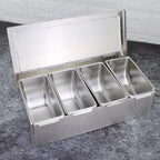 Silberne Obstschale aus Edelstahl mit 4 Fächern, Obstaufbewahrungsbox für den Haushalt, Gewürzbox für Küchen, Restaurants, Bars