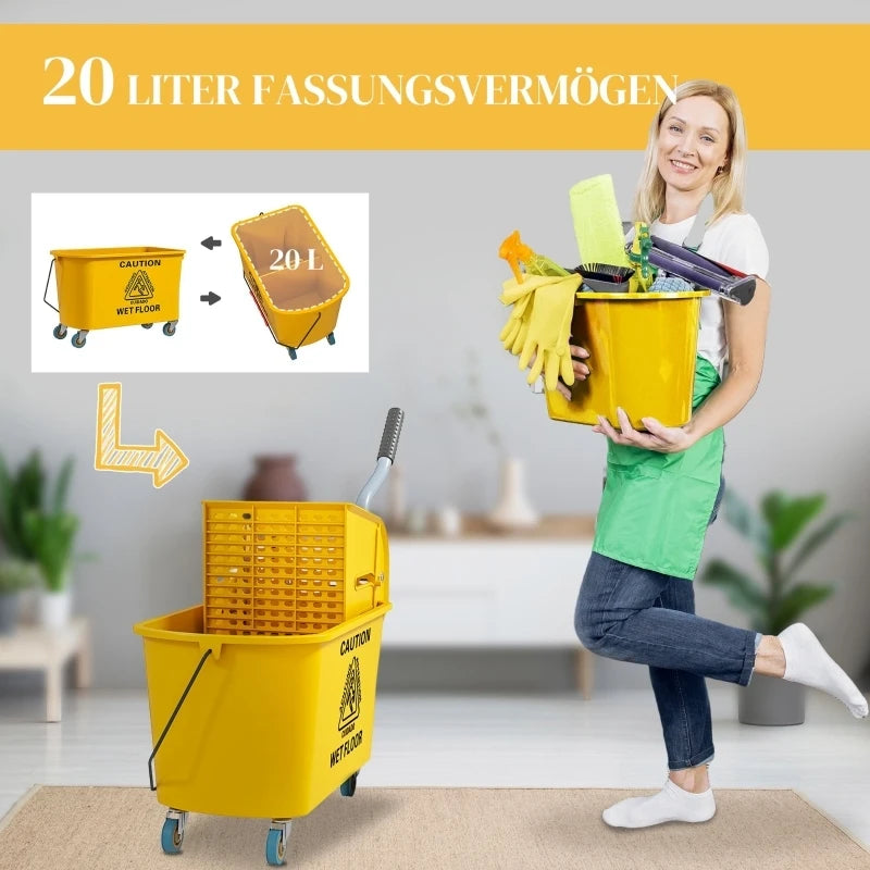 20-Liter-Putzwagen, Putzwagen mit Press- und Müllset, inklusive Eimer. Mopp, Rolle
