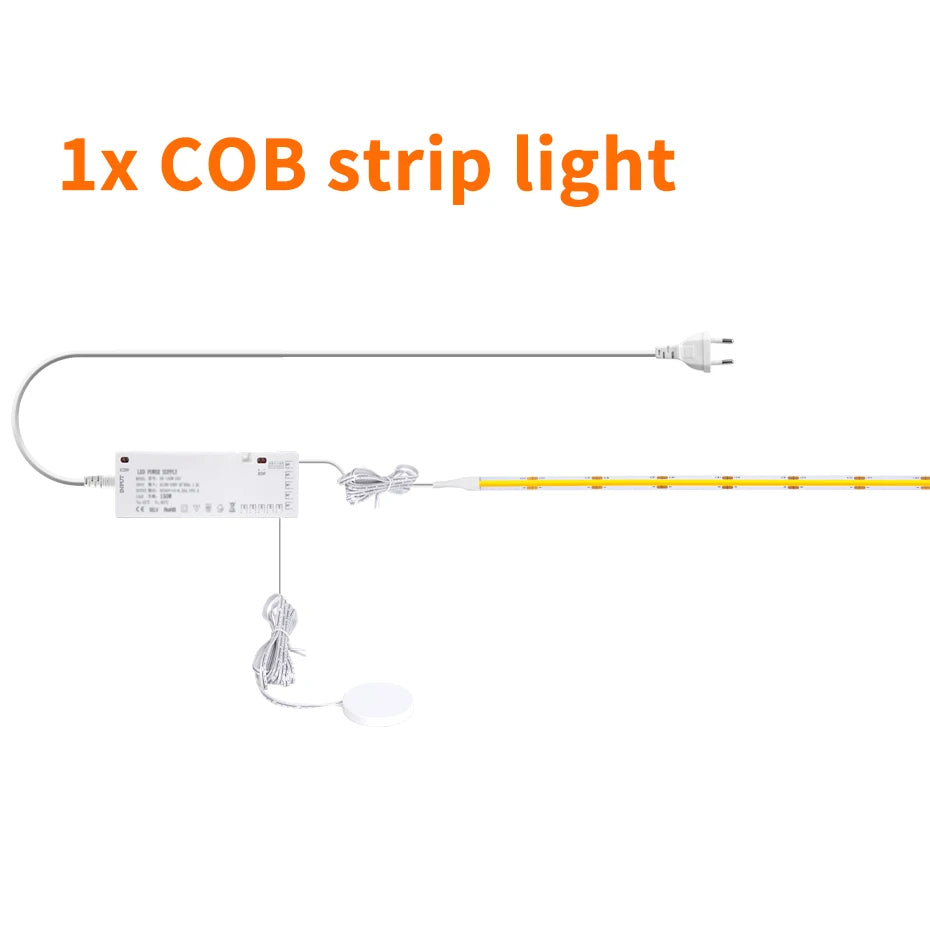Striscia LED COB 12V 320LED/m dimmerabile con tocco in legno penetrabile e sensore di movimento per cucina/guarda-roupa/vetrina/arredamento dell'armadio