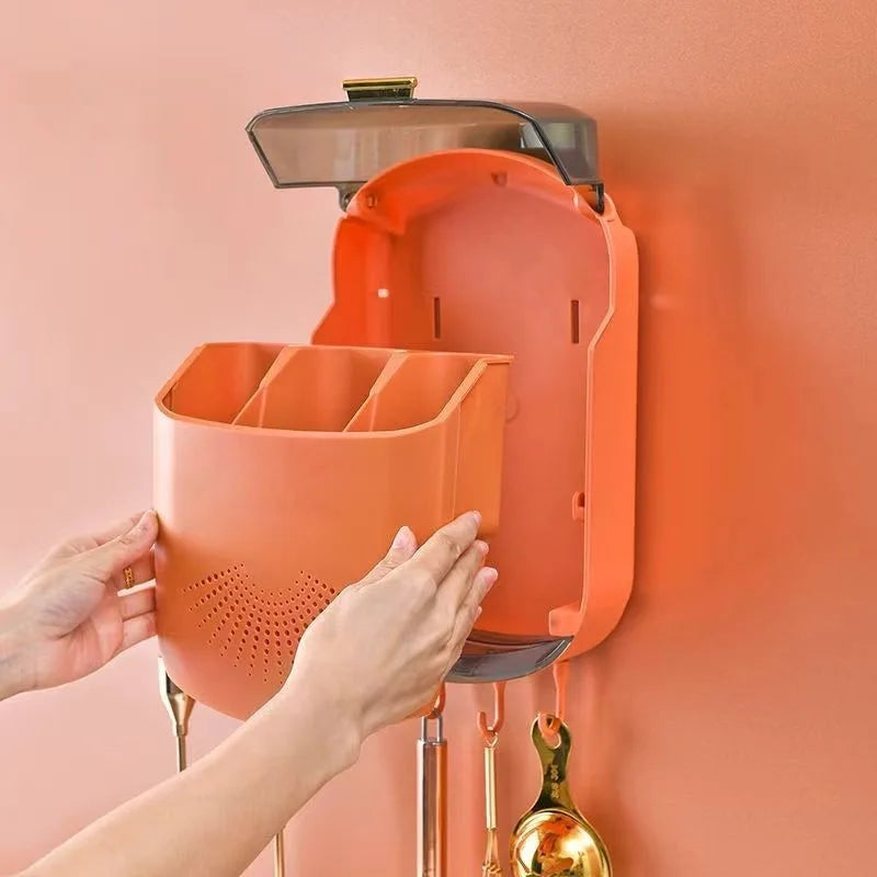 Porta Bacchette da Cucina a Parete Senza Foratura, Pieghevole, Antipolvere, con Drenaggio, per Uso Domestico