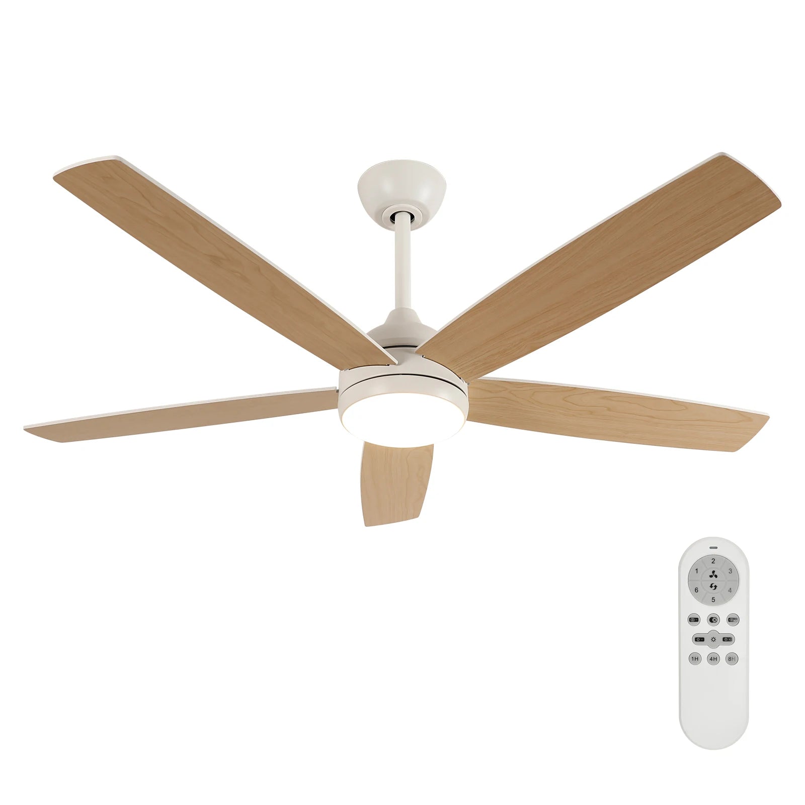 Ventilatore da soffitto LED intelligente con luci, 52 pollici (132 cm), 6 velocità, 2 modalità, luce LED dimmerabile, motore DC silenzioso, telecomando, ventilatore elettrico per camera da letto