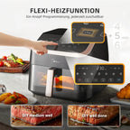 Midea XXL Heißluftfritteuse 8,5 L - 8-in-1, mit Sichtfenster, bis zu 200°C, ölfrei, spülmaschinenfest, Schwarz/Roségold.