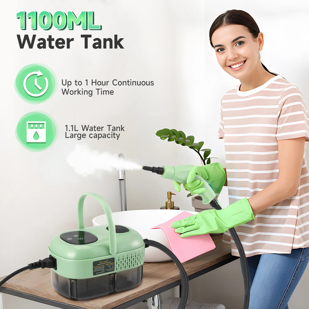 Handdampfreiniger 1100 ml mit Smart Touch, 3 Düsen, 2500 W hoher Leistung für die Auto- und Teppichreinigung