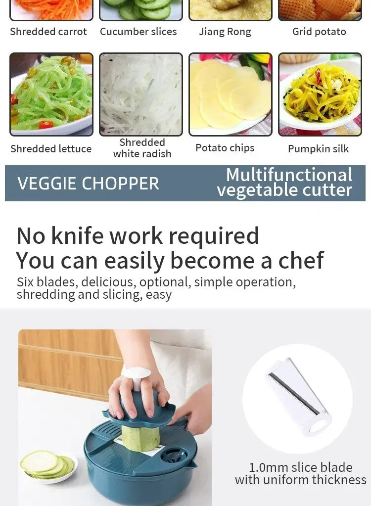 12 in 1 tritatutto per verdure multifunzionale patate tagliate manualmente affettatrice per ravanello grattugia utensili da cucina per hotel/commerciale