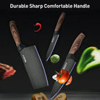 Set di 6 Coltelli da Cucina ZENG con Lame Affilate Antiaderenti, Manico Ergonomico in Legno, Set Completo per Cucinare e Tagliare