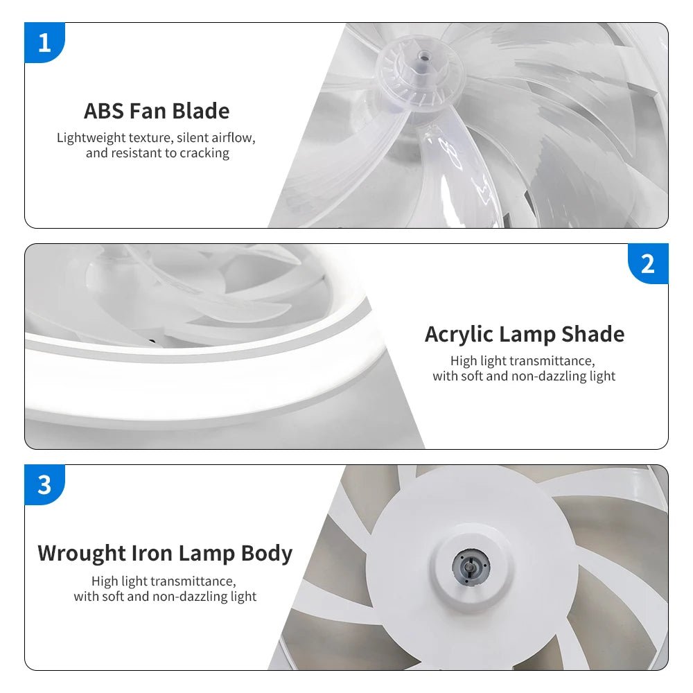 Ventilatore da Soffitto Intelligente con Telecomando e Luce Dimmerabile, Moderno per Camera da Letto, Silenzioso con LED