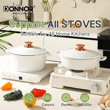 DONNOR Ceramic Cookware Set 18 Piece Induction Pots and Pans Set with Lid Healthy Kitchen Nonstick Frying Pan and Stockpot Set with Frying Pan JT532