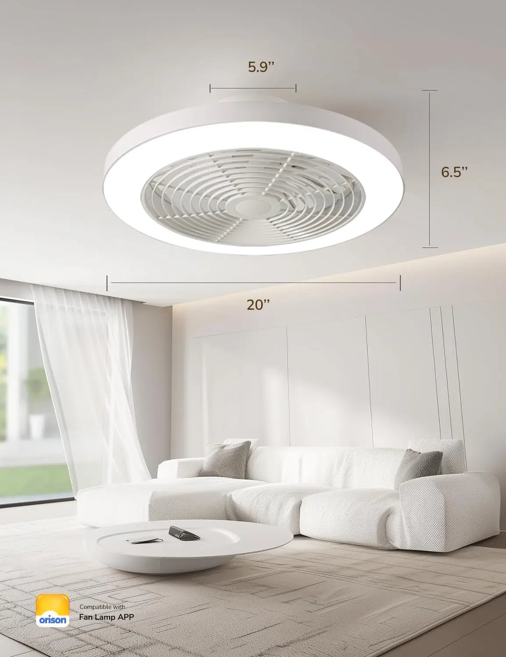 Ventilatori da soffitto Orison con luci, ventilatore da soffitto a basso profilo con luci e telecomando, 6 velocità di ventilazione, ventilatore da soffitto intelligente a incasso per camera da letto, cameretta e soggiorno 1