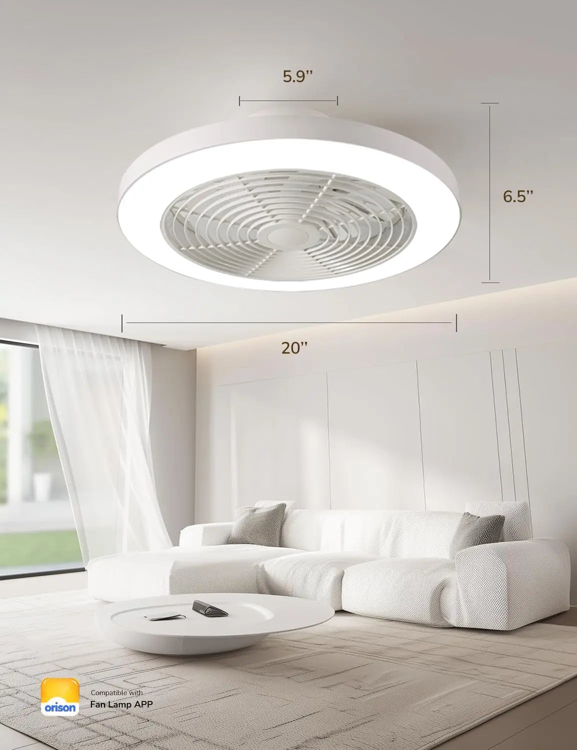 Ventilatori da soffitto Orison con luci, ventilatore da soffitto a basso profilo con luci e telecomando, 6 velocità di ventilazione, ventilatore da soffitto intelligente a incasso per camera da letto, cameretta e soggiorno 1