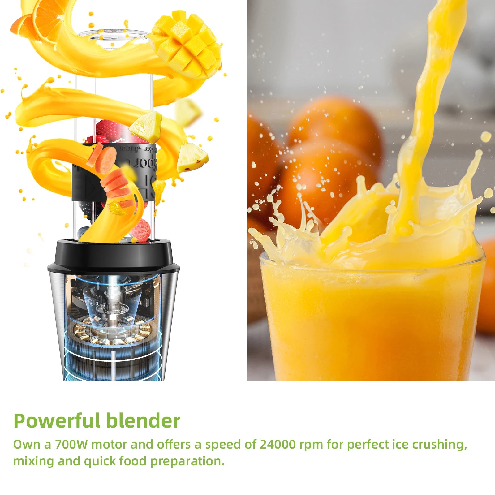 BioloMix 700W 3-in-1 Multifunktionaler tragbarer Küchenroboter Entsafter Mixer Smoothie Mixer Lebensmittelhacker Trockenmühle für die Küche