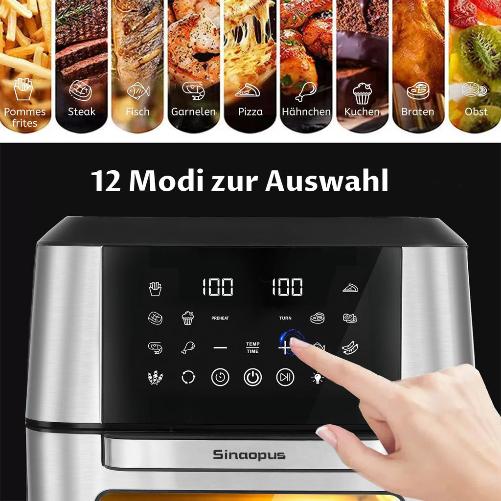 Sinaopus Friggitrice ad Aria 9L Doppio Cestello 2000W con Display LED 2 Zone Cottura
