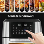 Sinaopus Friggitrice ad Aria 9L Doppio Cestello 2000W con Display LED 2 Zone Cottura