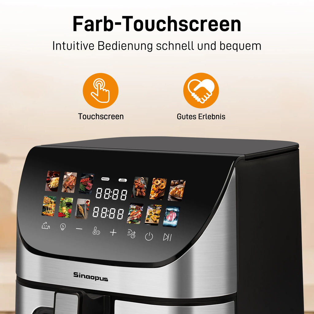 8,5L Multifunktions-Heißluftfritteuse, intelligente Fritteuse mit Sichtfenster, ölfreie elektrische Fritteuse mit LED-Touch-Steuerung, Familienbackofen
