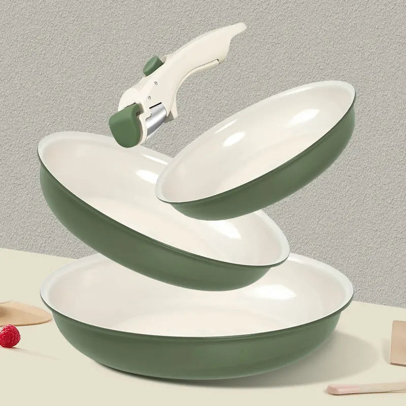 2/3 pezzi padelle set impilabili padelle per uova antiaderenti con manico rimovibile padella antiaderente per bistecche fritte pentola di cottura pentole