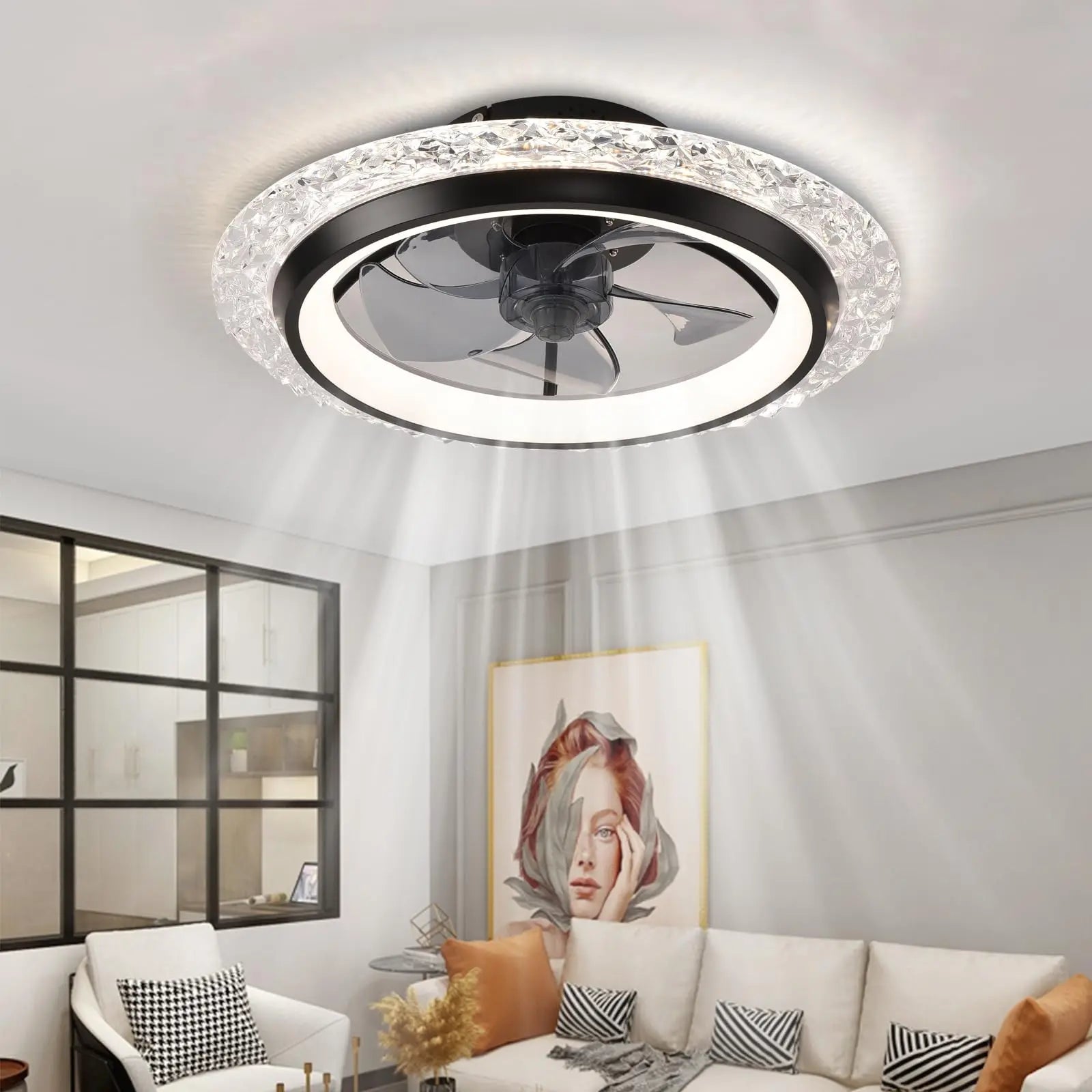 Nuovo Ventilatore da Soffitto con Telecomando Intelligente, Ventilatore Elettrico Silenzioso con Timer e Luce per Camera da Letto e Soggiorno
